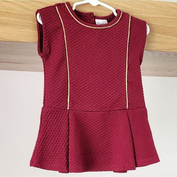 Burgundy Textured Dress with Gold Trim - Picture 2 of 8